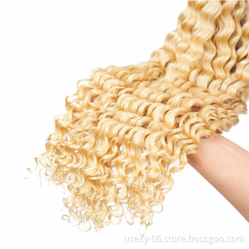 Wholesale 613 Blonde Virgin Deep Wave Hair,Honey Blonde Brazilian Human Hair Weave,Virgin Mink 613 Blonde Brazilian Hair Bundle